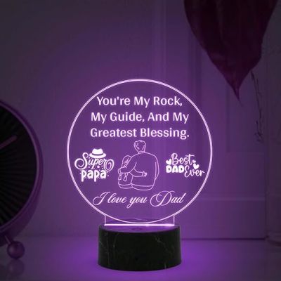 Super Papa Best Dad Ever Engraved Night Lamp with Automatic Color Changing Light Fathers Day Gift for Dad Birthday Gift for Dad from Daughter Son