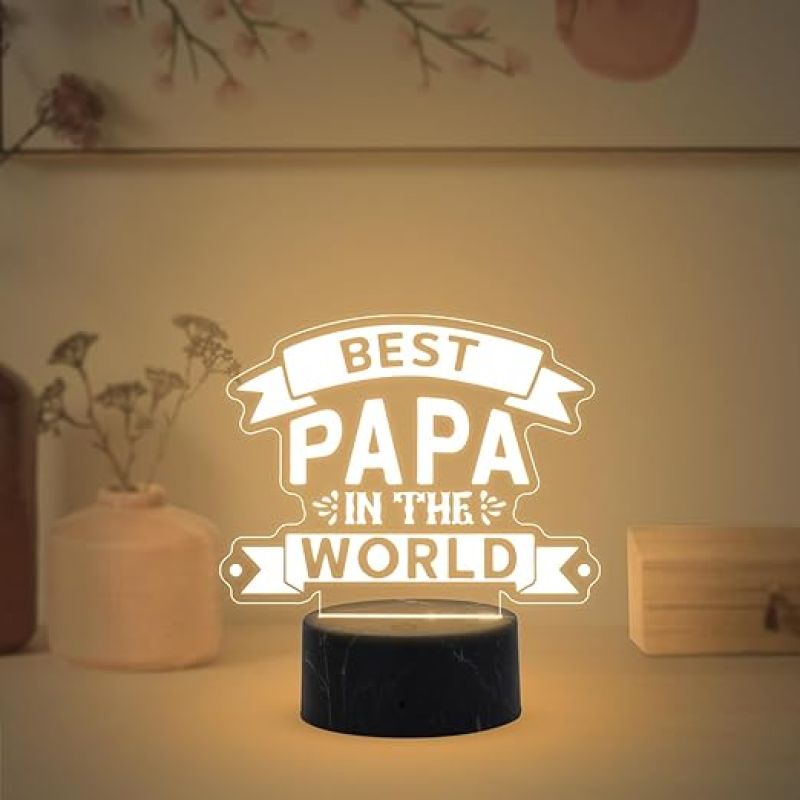 Best Papa in The World Engraved Night Lamp with Warm White Light Fathers Day Gift for Dad Birthday Gift for Dad from Daughter Son