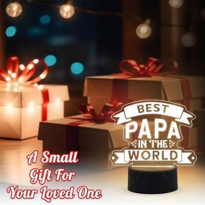 Best Papa in The World Engraved Night Lamp with Warm White Light Fathers Day Gift for Dad Birthday Gift for Dad from Daughter Son