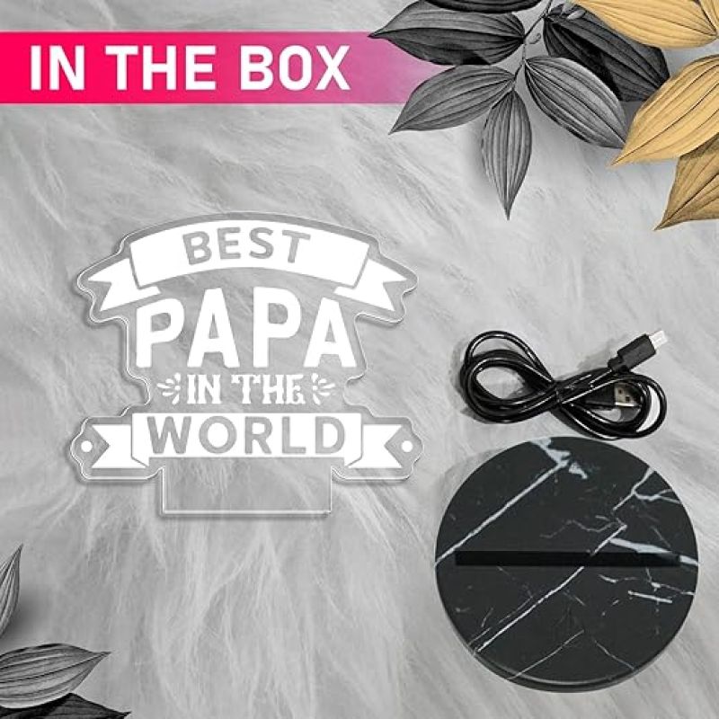 Best Papa in The World Engraved Night Lamp with Automatic Color Changing Light Fathers Day Gift for Dad Birthday Gift for Dad from Daughter Son
