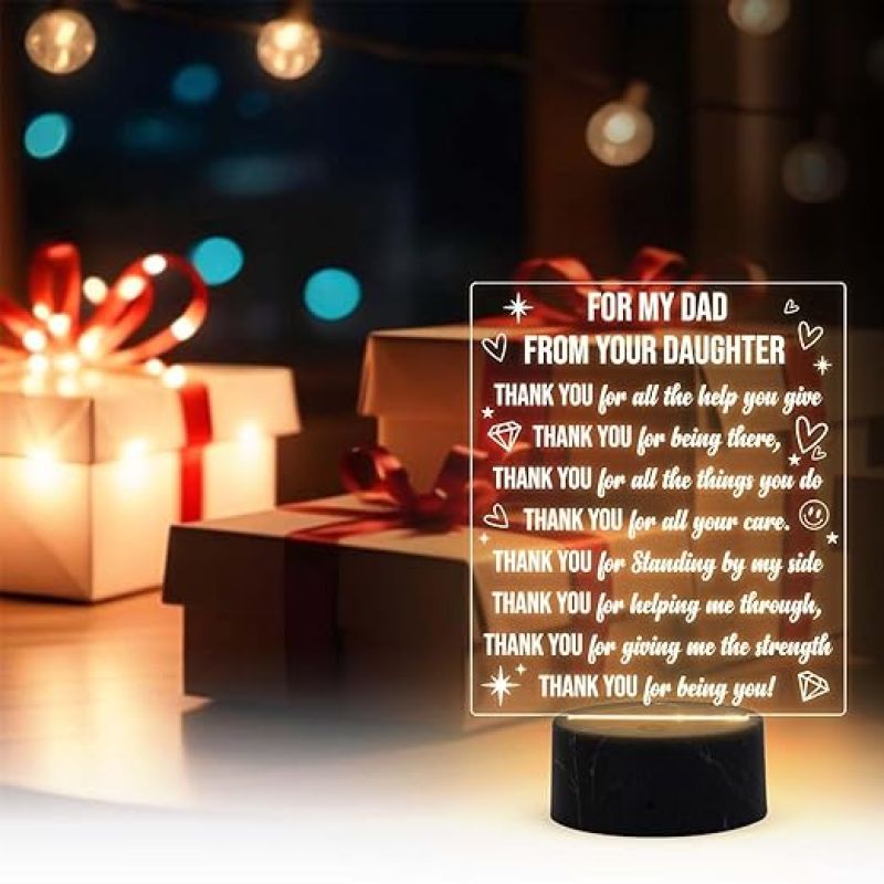 For my dad from your daughter Engraved Night Lamp with Warm White Light Fathers Day Gift for Dad Birthday Gift for Dad from Daughter Son
