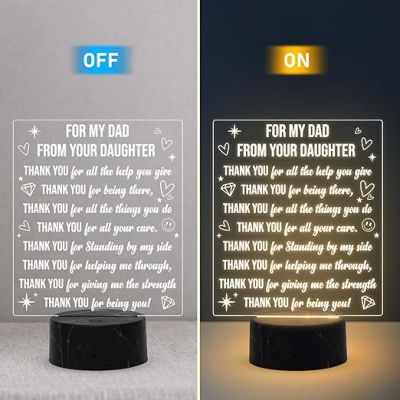 For my dad from your daughter Engraved Night Lamp with Warm White Light Fathers Day Gift for Dad Birthday Gift for Dad from Daughter Son