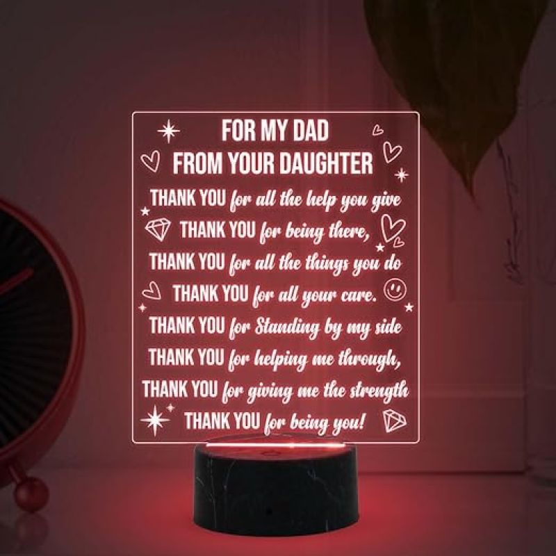 For my dad from your daughter Engraved Night Lamp with Automatic Color Changing Light Birthday Gift for Dad from Daughter Son Fathers Day Gift for Dad