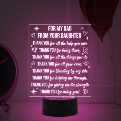 For my dad from your daughter Engraved Night Lamp with Automatic Color Changing Light Birthday Gift for Dad from Daughter Son Fathers Day Gift for Dad