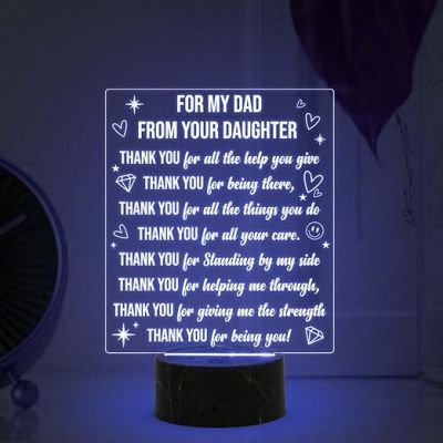For my dad from your daughter Engraved Night Lamp with Automatic Color Changing Light Birthday Gift for Dad from Daughter Son Fathers Day Gift for Dad