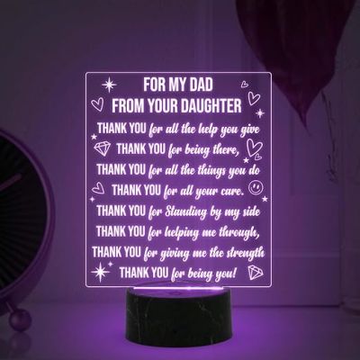 For my dad from your daughter Engraved Night Lamp with Automatic Color Changing Light Birthday Gift for Dad from Daughter Son Fathers Day Gift for Dad