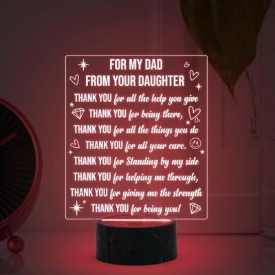 For my dad from your daughter Engraved Night Lamp with Automatic Color Changing Light Birthday Gift for Dad from Daughter Son Fathers Day Gift for Dad