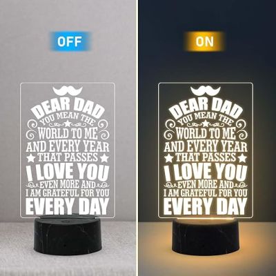 Dear Dad Engraved Night Lamp with Warm White Light Birthday Gift for Dad from Daughter Son Fathers Day Gift for Dad
