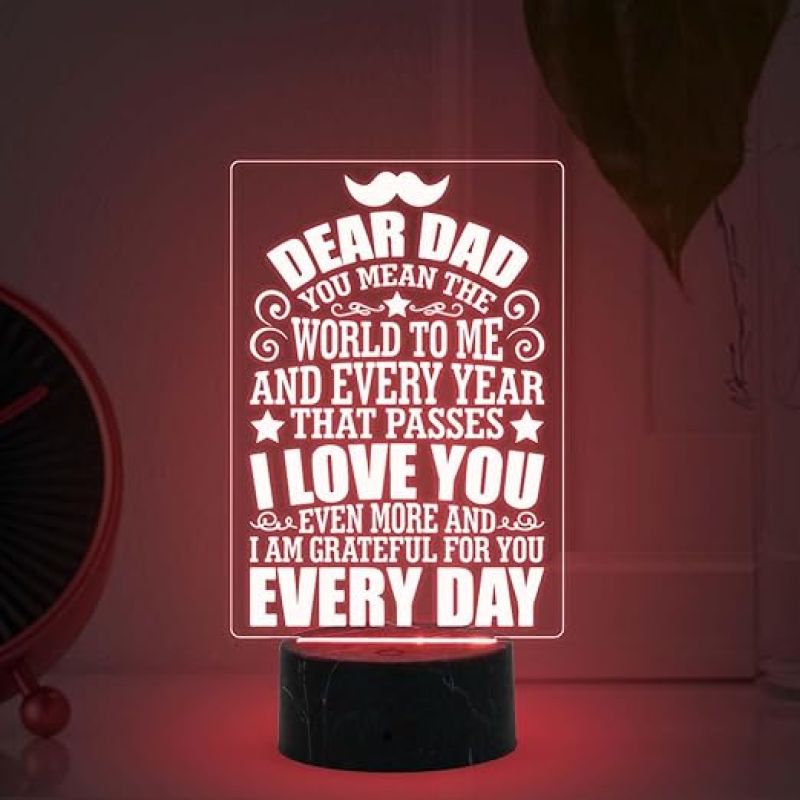 Dear Dad Engraved Night Lamp with Automatic Color Changing Light Birthday Gift for Dad from Daughter Son Fathers Day Gift for Dad