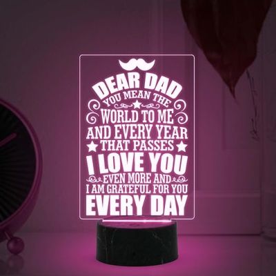 Dear Dad Engraved Night Lamp with Automatic Color Changing Light Birthday Gift for Dad from Daughter Son Fathers Day Gift for Dad