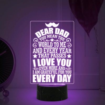 Dear Dad Engraved Night Lamp with Automatic Color Changing Light Birthday Gift for Dad from Daughter Son Fathers Day Gift for Dad