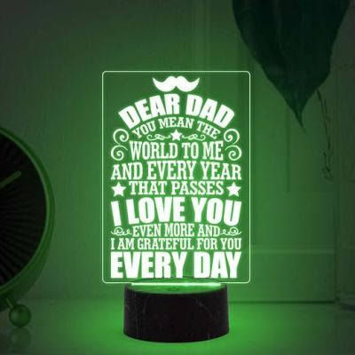 Dear Dad Engraved Night Lamp with Automatic Color Changing Light Birthday Gift for Dad from Daughter Son Fathers Day Gift for Dad
