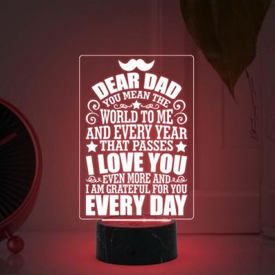 Dear Dad Engraved Night Lamp with Automatic Color Changing Light Birthday Gift for Dad from Daughter Son Fathers Day Gift for Dad