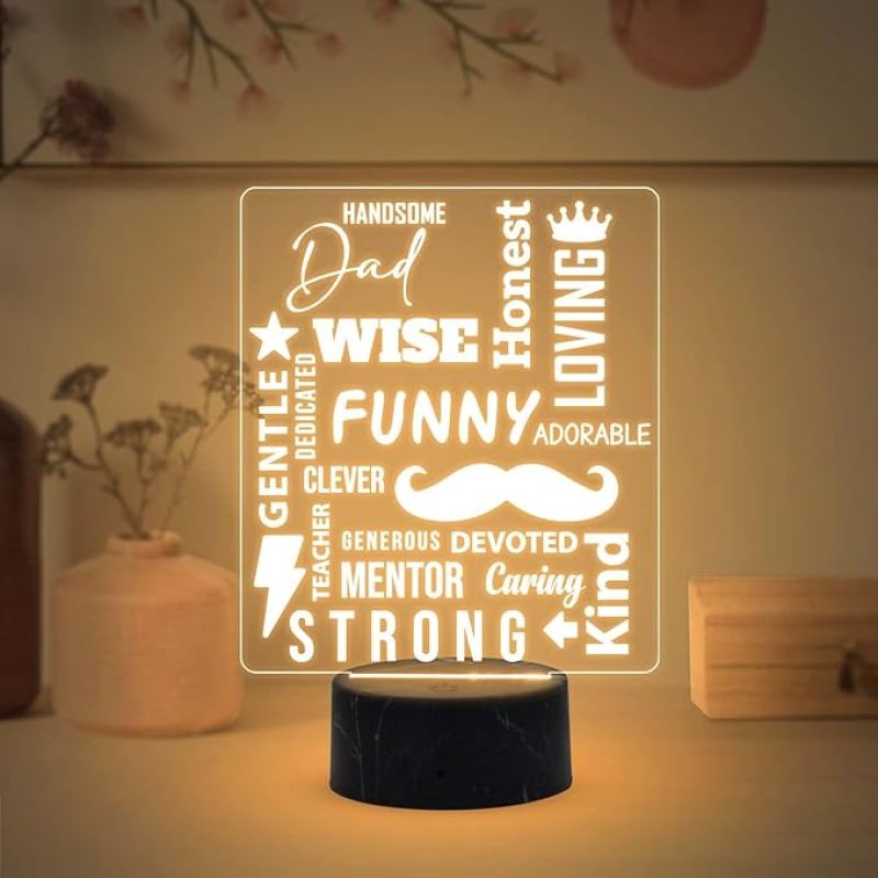 Dad wish, funny, honest, loving Engraved Night Lamp with Warm White Light Birthday Gift for Dad Fathers Day Gift for Dad  from Daughter Son