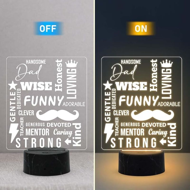 Dad wish, funny, honest, loving Engraved Night Lamp with Warm White Light Birthday Gift for Dad Fathers Day Gift for Dad  from Daughter Son