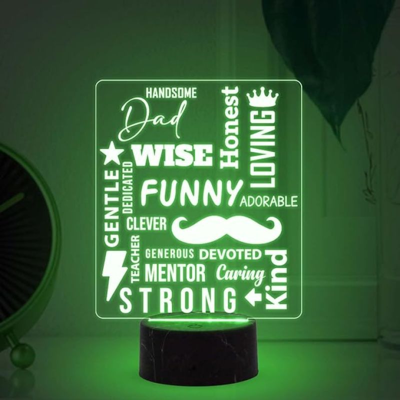 Dad wish, funny, honest, loving Engraved Night Lamp with Automatic Color Changing Light Fathers Day Gift for Dad Birthday Gift for Dad from Daughter Son