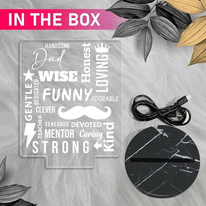 Dad wish, funny, honest, loving Engraved Night Lamp with Automatic Color Changing Light Fathers Day Gift for Dad Birthday Gift for Dad from Daughter Son