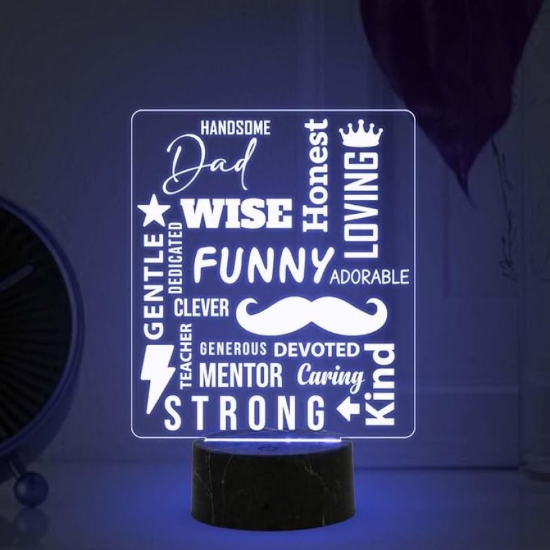 Dad wish, funny, honest, loving Engraved Night Lamp with Automatic Color Changing Light Fathers Day Gift for Dad Birthday Gift for Dad from Daughter Son