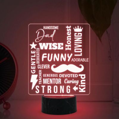 Dad wish, funny, honest, loving Engraved Night Lamp with Automatic Color Changing Light Fathers Day Gift for Dad Birthday Gift for Dad from Daughter Son