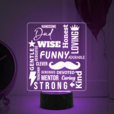 Dad wish, funny, honest, loving Engraved Night Lamp with Automatic Color Changing Light Fathers Day Gift for Dad Birthday Gift for Dad from Daughter Son