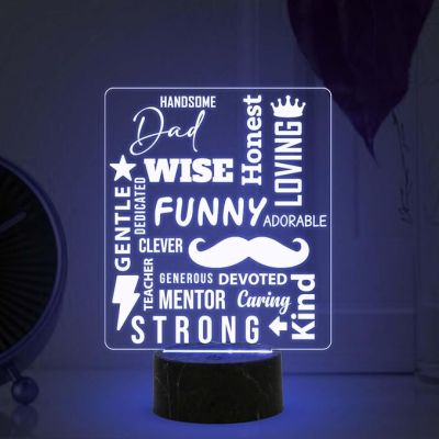 Dad wish, funny, honest, loving Engraved Night Lamp with Automatic Color Changing Light Fathers Day Gift for Dad Birthday Gift for Dad from Daughter Son