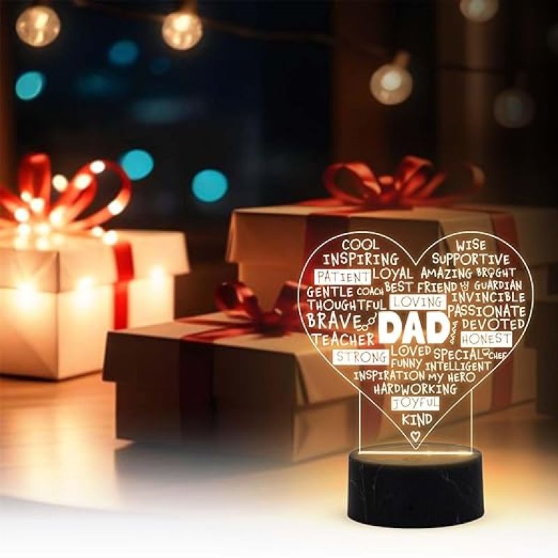 Dad Engraved Night Lamp with Warm White Light Birthday Gift for Dad from Daughter Son Fathers Day Gift for Dad