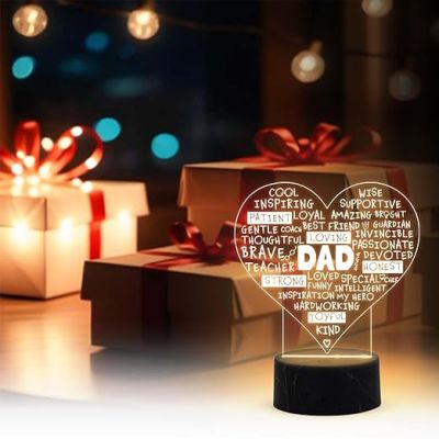Dad Engraved Night Lamp with Warm White Light Birthday Gift for Dad from Daughter Son Fathers Day Gift for Dad