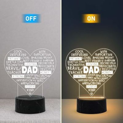Dad Engraved Night Lamp with Warm White Light Birthday Gift for Dad from Daughter Son Fathers Day Gift for Dad