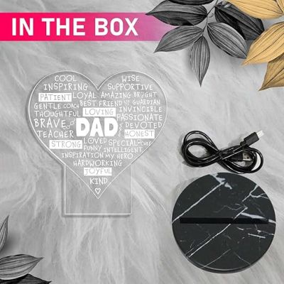 Dad Engraved Night Lamp with Warm White Light Birthday Gift for Dad from Daughter Son Fathers Day Gift for Dad