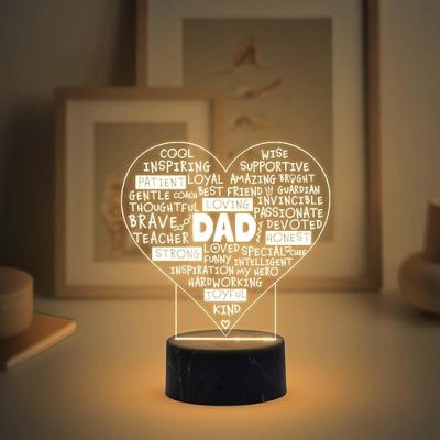 Dad Engraved Night Lamp with Warm White Light Birthday Gift for Dad from Daughter Son Fathers Day Gift for Dad