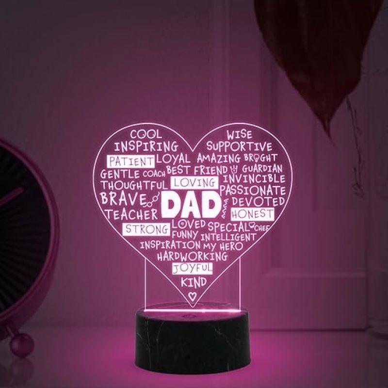 Dad Engraved Night Lamp with Automatic Color Changing Light Birthday Gift for Dad from Daughter Son Fathers Day Gift for Dad