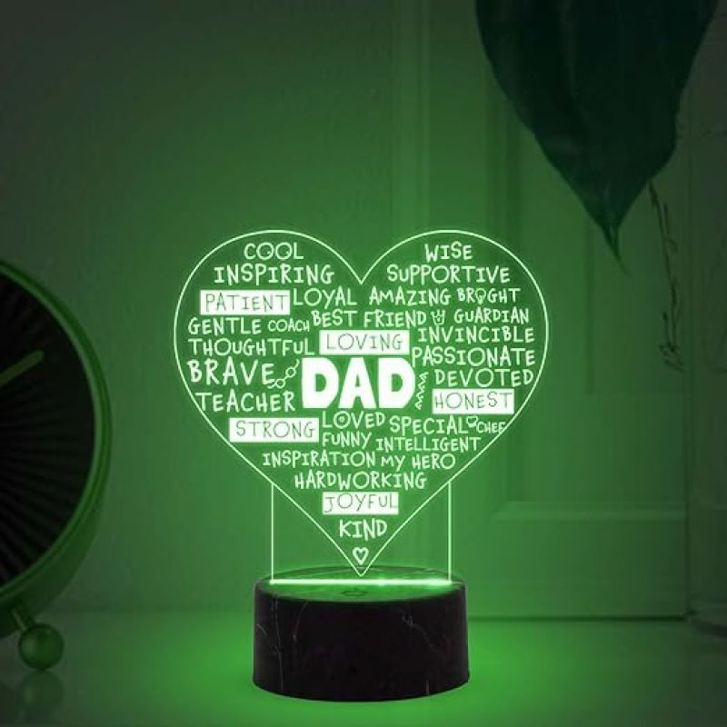 Dad Engraved Night Lamp with Automatic Color Changing Light Birthday Gift for Dad from Daughter Son Fathers Day Gift for Dad