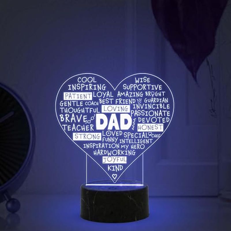 Dad Engraved Night Lamp with Automatic Color Changing Light Birthday Gift for Dad from Daughter Son Fathers Day Gift for Dad