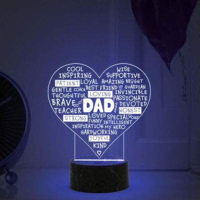 Dad Engraved Night Lamp with Automatic Color Changing Light Birthday Gift for Dad from Daughter Son Fathers Day Gift for Dad