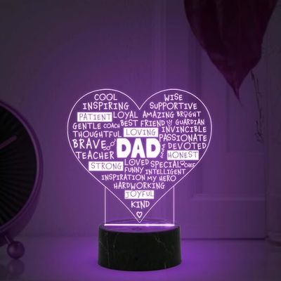 Dad Engraved Night Lamp with Automatic Color Changing Light Birthday Gift for Dad from Daughter Son Fathers Day Gift for Dad