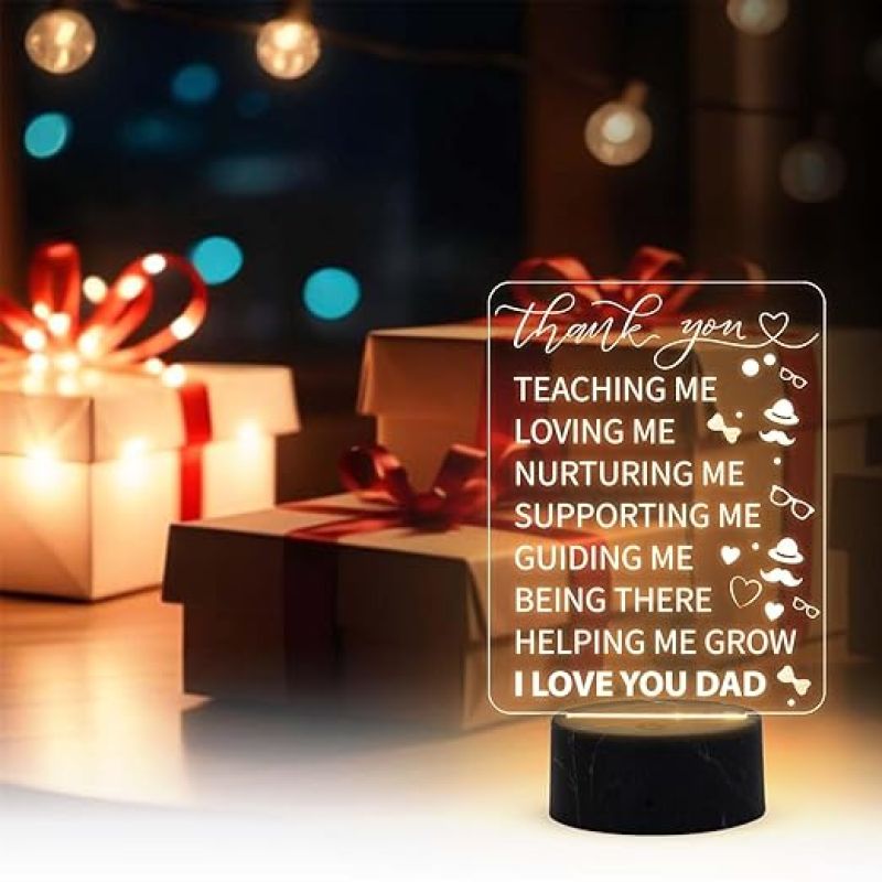 Thankyou Gift for Dad Engraved Night Lamp with Warm White Light Birthday Gift for Dad from Daughter Son Fathers Day Gift for Dad
