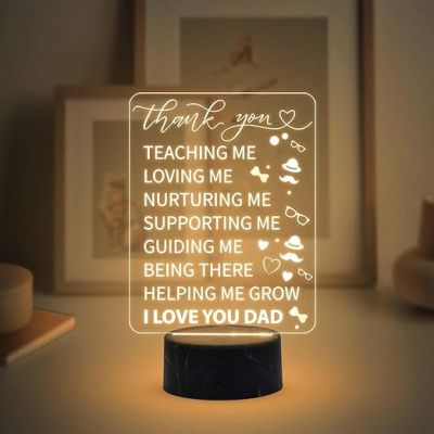 Thankyou Gift for Dad Engraved Night Lamp with Warm White Light Birthday Gift for Dad from Daughter Son Fathers Day Gift for Dad