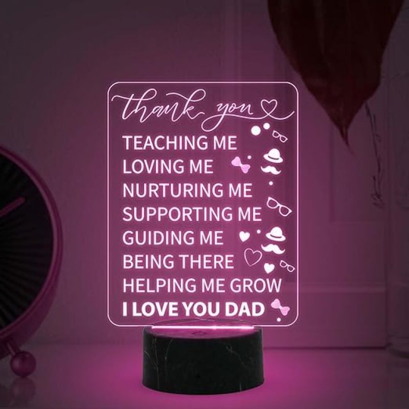 Thankyou Gift for Dad Engraved Night Lamp with Automatic Color Changing Light Birthday Gift for Dad from Daughter Son Fathers Day Gift for Dad