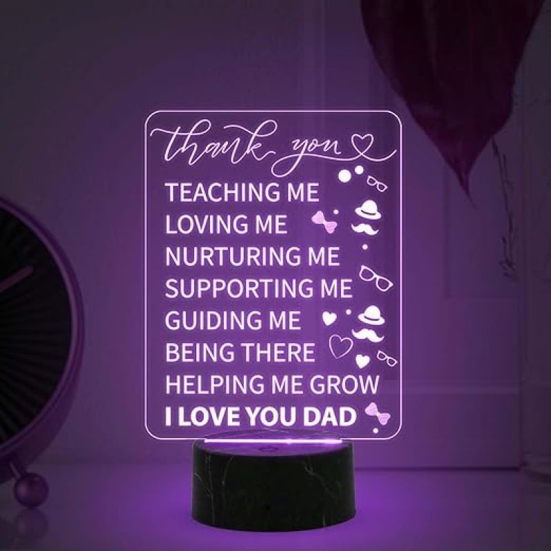 Thankyou Gift for Dad Engraved Night Lamp with Automatic Color Changing Light Birthday Gift for Dad from Daughter Son Fathers Day Gift for Dad