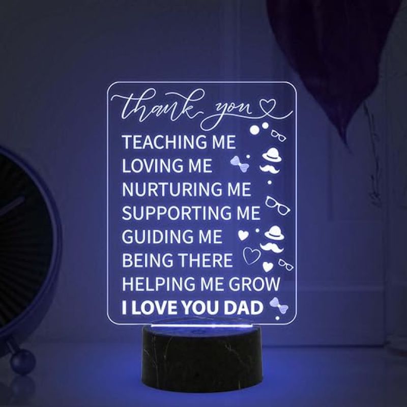Thankyou Gift for Dad Engraved Night Lamp with Automatic Color Changing Light Birthday Gift for Dad from Daughter Son Fathers Day Gift for Dad