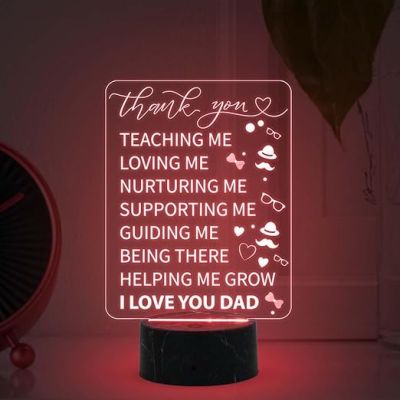 Thankyou Gift for Dad Engraved Night Lamp with Automatic Color Changing Light Birthday Gift for Dad from Daughter Son Fathers Day Gift for Dad