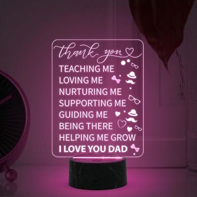 Thankyou Gift for Dad Engraved Night Lamp with Automatic Color Changing Light Birthday Gift for Dad from Daughter Son Fathers Day Gift for Dad