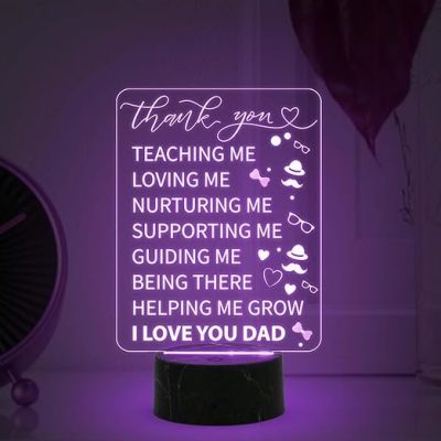 Thankyou Gift for Dad Engraved Night Lamp with Automatic Color Changing Light Birthday Gift for Dad from Daughter Son Fathers Day Gift for Dad