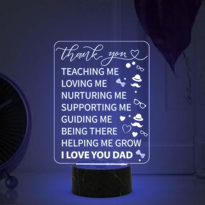Thankyou Gift for Dad Engraved Night Lamp with Automatic Color Changing Light Birthday Gift for Dad from Daughter Son Fathers Day Gift for Dad