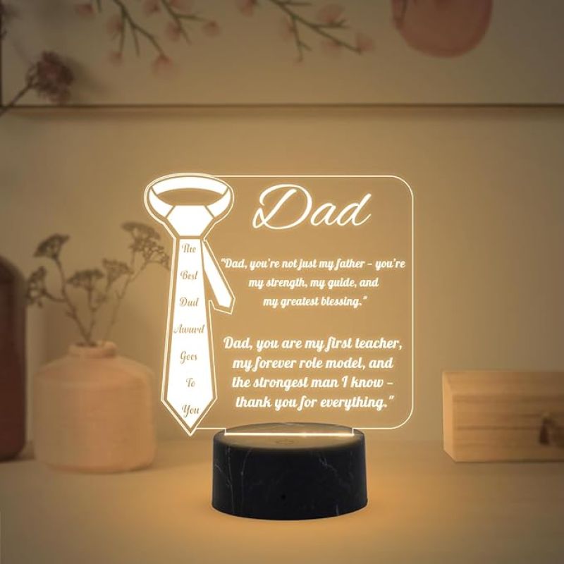The Best Dad Award Goes to You Engraved Night Lamp with Warm White Light Thankyou Gift for Dad Fathers Day Gift for Dad, Grandpa Gift for Dad from Daughter & Son