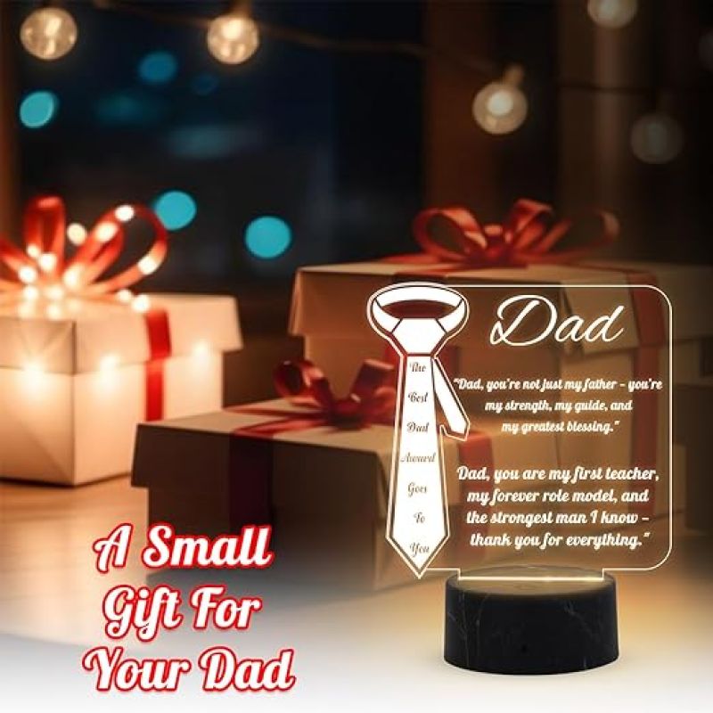 The Best Dad Award Goes to You Engraved Night Lamp with Warm White Light Thankyou Gift for Dad Fathers Day Gift for Dad, Grandpa Gift for Dad from Daughter & Son