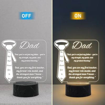 The Best Dad Award Goes to You Engraved Night Lamp with Warm White Light Thankyou Gift for Dad Fathers Day Gift for Dad, Grandpa Gift for Dad from Daughter & Son