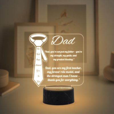 The Best Dad Award Goes to You Engraved Night Lamp with Warm White Light Thankyou Gift for Dad Fathers Day Gift for Dad, Grandpa Gift for Dad from Daughter & Son