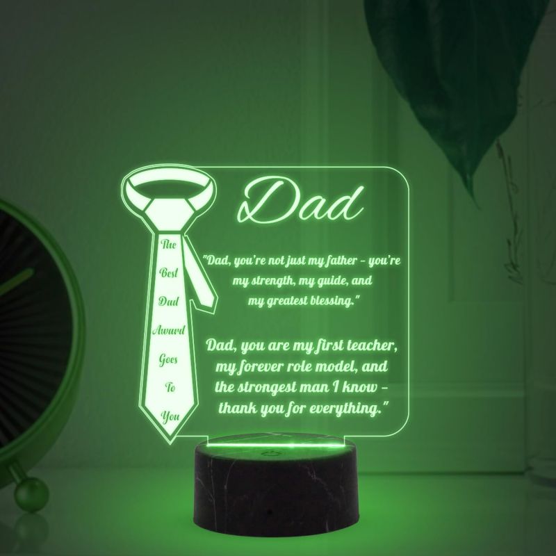 The Best Dad Award Goes to You Engraved Night Lamp with Multicolored Light Thankyou Gift for Dad Fathers Day Gift for Dad, Grandpa Gift for Dad from Daughter & Son