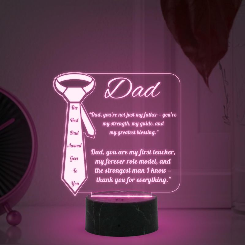 The Best Dad Award Goes to You Engraved Night Lamp with Multicolored Light Thankyou Gift for Dad Fathers Day Gift for Dad, Grandpa Gift for Dad from Daughter & Son